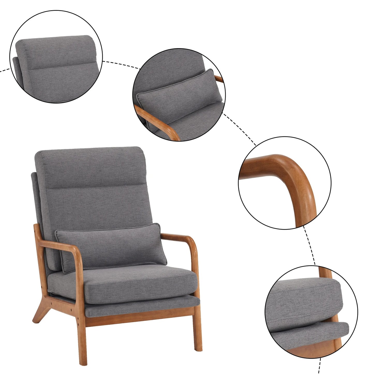 High Back Solid Wood Armrest Backrest Iron Frame Chair